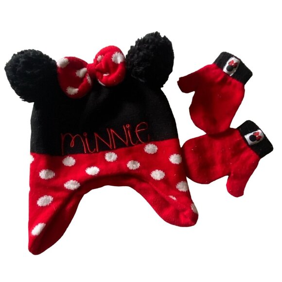 Disney Minnie Mouse Little Kids Knit Winter Hat & Mittens-2T-5T-GUC - Picture 1 of 5